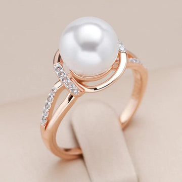 Latest Fashion Geometry 14K Filled Rose Gold and Silver AAA Zircon Pearl Ring for Women Boho Ethnic Jewellery
